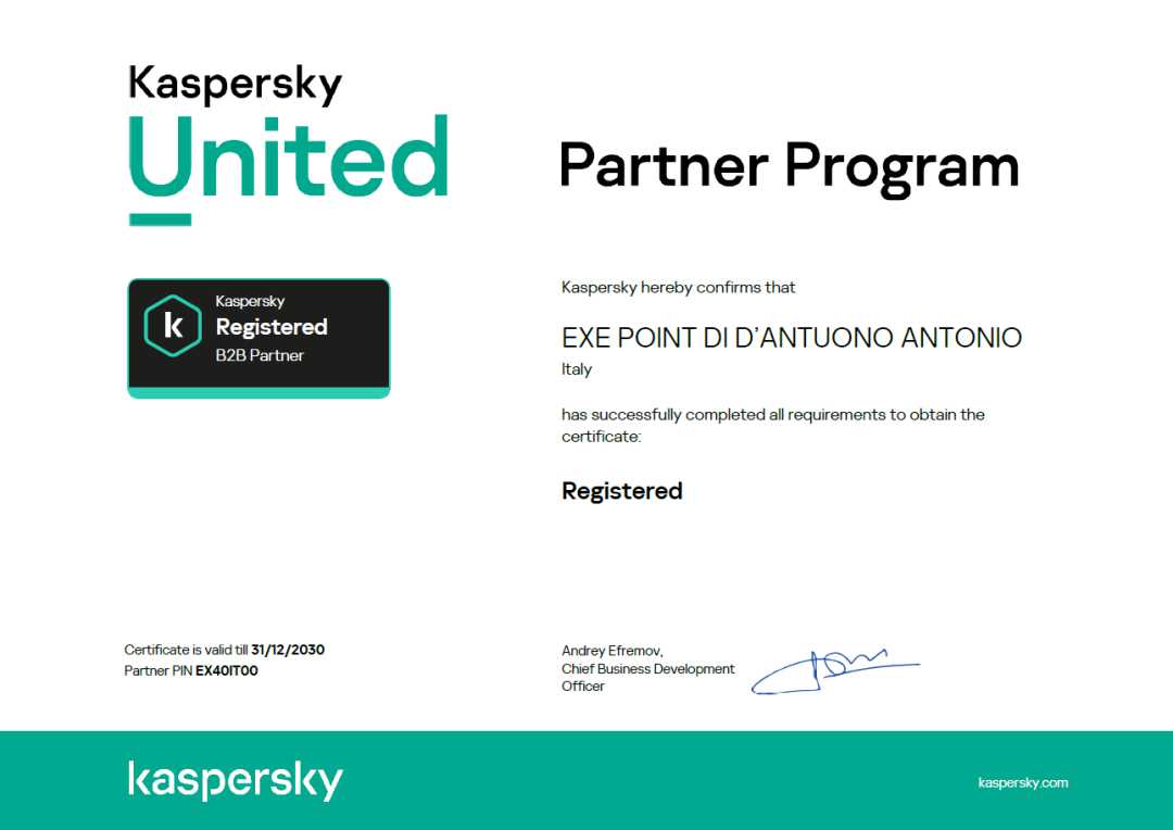 Kaspersky Partner Program Certificate